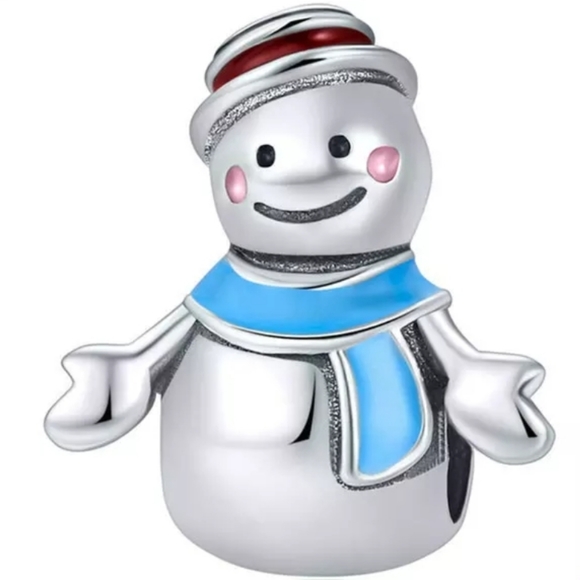 925 Sterling Silver Snowman Enamel Pendant Charm - Picture 1 of 6
